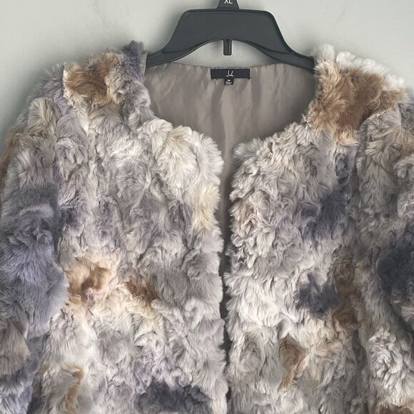 Faux Fur Coat Size M Joh Hook Closure Faux Fur Lilac Gray Cream Brown Fuzzy - Picture 3 of 16
